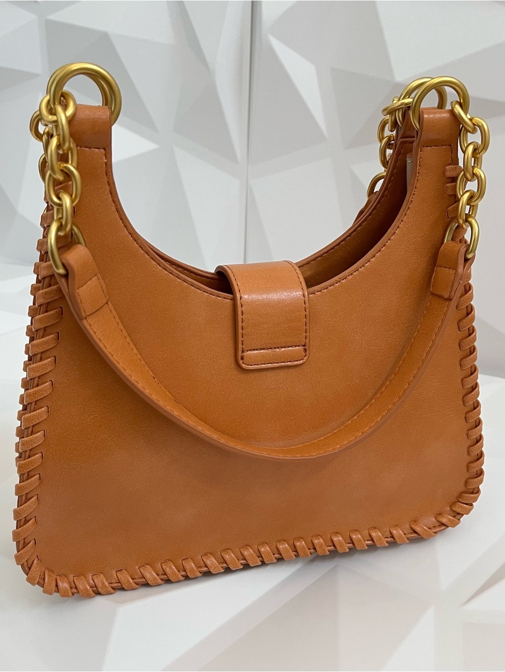 Antik Kraft Cognac Leather Shoulder Bag with Gold Hardware New - Picture 8 of 16